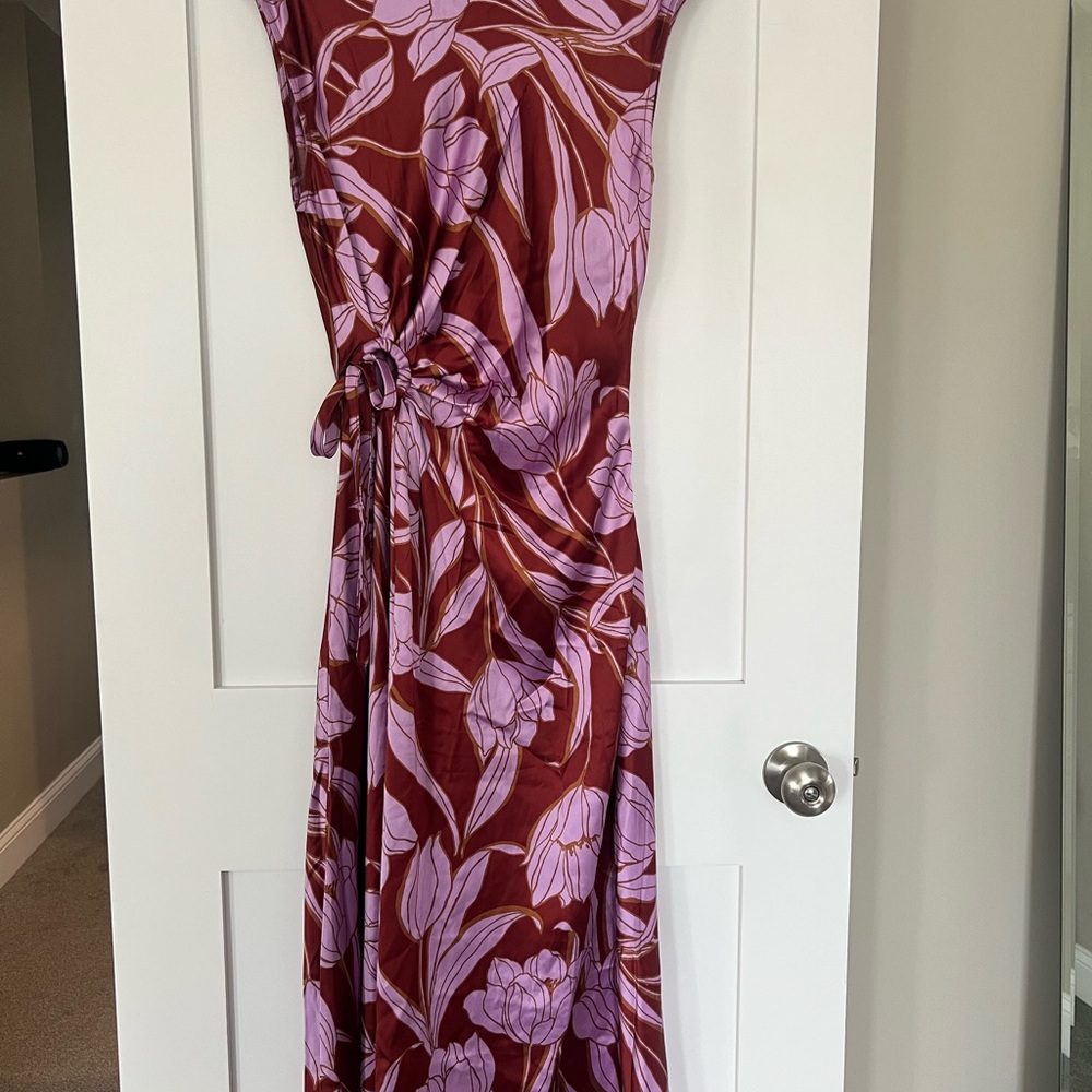 Floral Tie-Waist Dress in Burgundy and Lilac